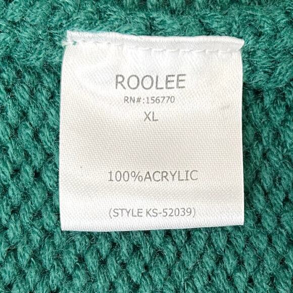 Roolee Green Cable Knit Sleeve Button-Back Crewneck Sweater - Picture 7 of 7